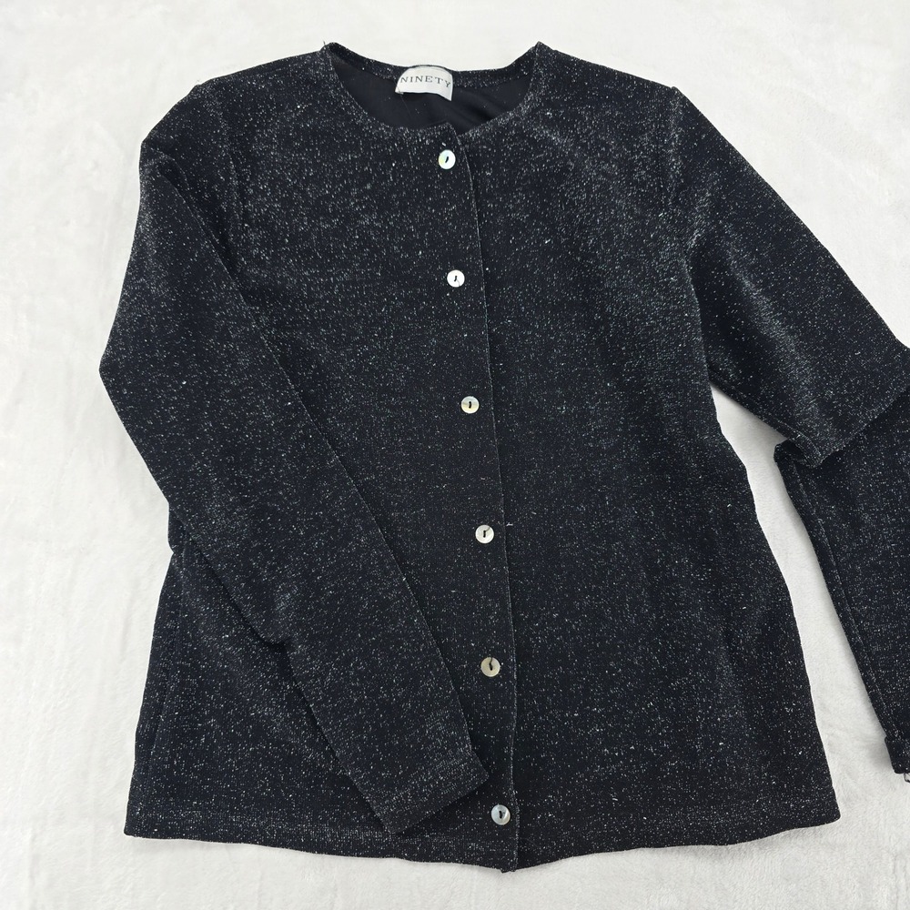 Ninety Cardigan Womens Small Cardigan Black Silver Lurex Sparkle Button Front